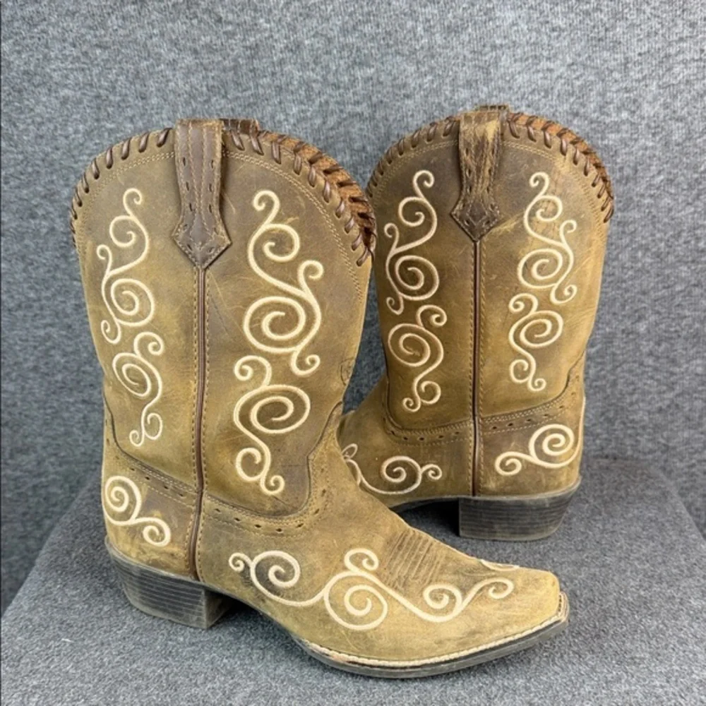 Ariat Snipped Toe Brown Western Cowboy Boots with Embroidery Size 4‎